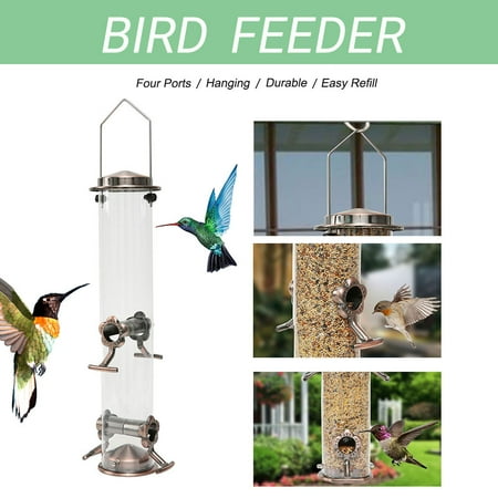 Farm Garden Outdoor 4 Port Food Containers Bird Feeder Tree Hanging 