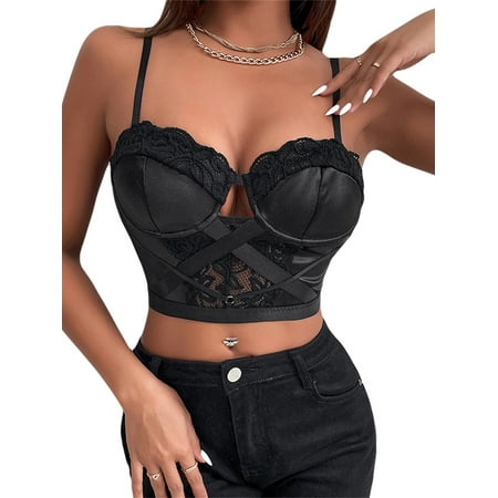 

TheFound Women Bustier Crop Top Sexy Siless Backless Tops Solid Color Camisole Summer Streetwear