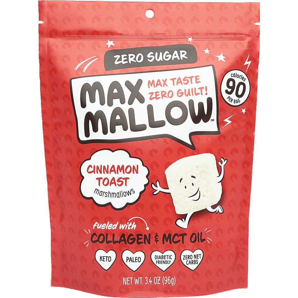 NEW Know Brainer Max Sweets Low Carb Keto Cinnamon Toast Max Mallow - Atkins, Paleo, Diabetic Friendly Health Snack - Gluten Free, Soy Free & Zero Sugar marshmallow Non-GMO Ketogenic 3.4oz bag
