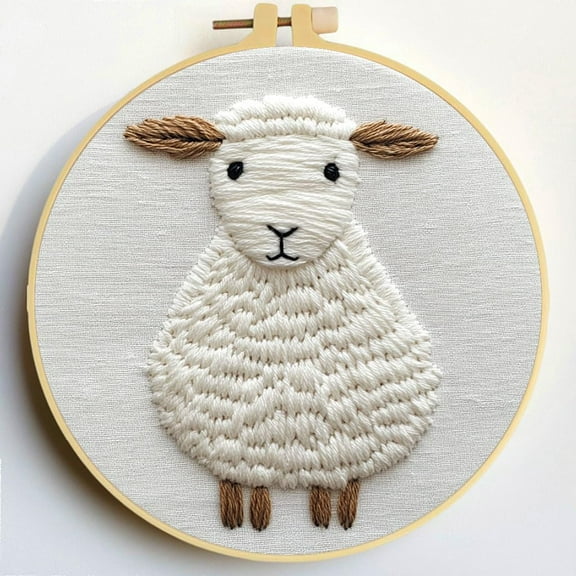 Punch Needle Kits Sheep Embroidery Starter Set with Hoop Easy for Beginners DIY Stress Relief Handmade Craft Hobby and Home Decor 20x20cm-2