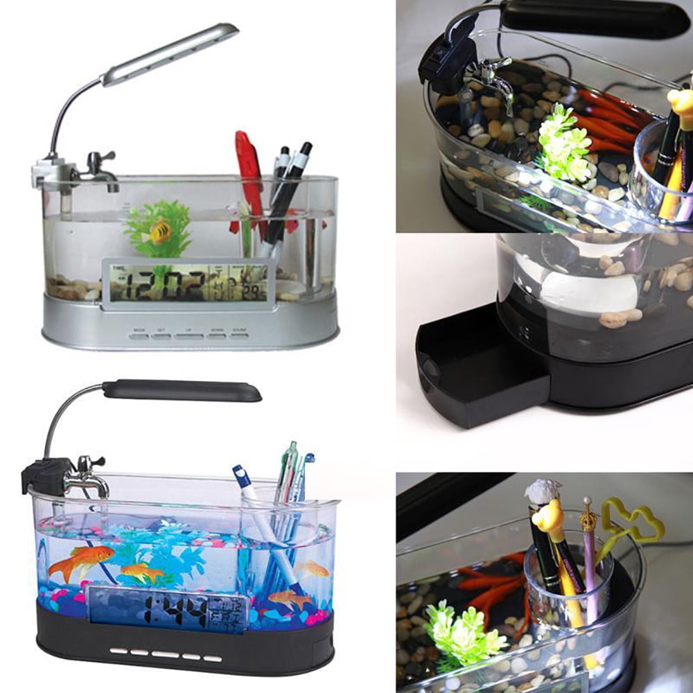 Modern Home USB Desktop Aquarium with Light/Clock Organizer