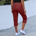 thumbnail image 6 of AHTJRT Women's Capri Pants Cargo Style Elastic Waist Pull-On Trousers with Pockets Drawstrings Summer Casual Cropped Cotton Chino Pants Red S, 6 of 7