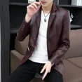 thumbnail image 5 of Abrigo de cuero para hombre, blazer de un solo pecho, chaqueta de traje para hombre, corte entallado, de alta calidad, nuevo en ropa de moda de estilo coreano, 5 of 5