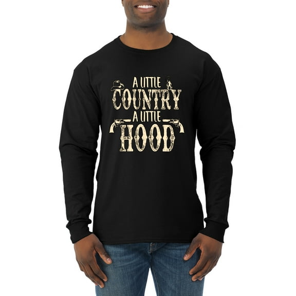 Wild Bobby, A Little Country, A Little Hood, Pop Culture, Men Long Sleeve Shirt, Black, Small