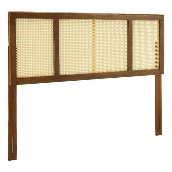 Pemberly Row Cane Rattan and Rubberwood King Headboard in Walnut
