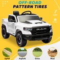 thumbnail image 4 of RAM 1500 Ride on Truck Cars, 12V Powered Ride on Toys with Remote Control, 4 Wheel Suspension Electric Cars for 3-5 Yrs Boy Girl W/Key Switch, Safety Belt, Music, Bluetooth, LED Lights, White, 4 of 11