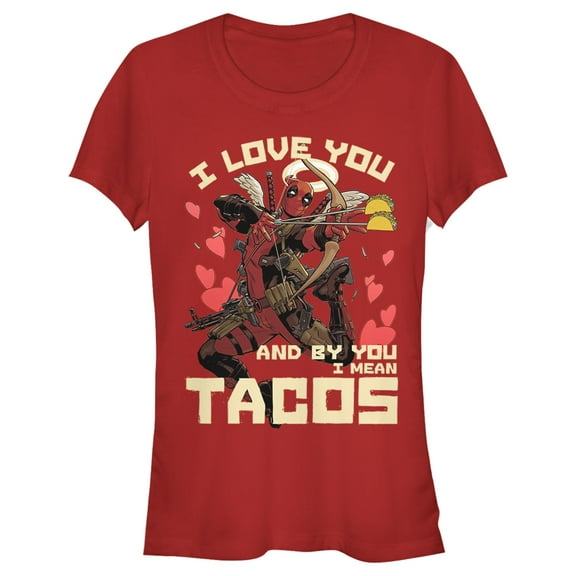 Junior's Marvel Deadpool Taco Cupid Graphic Tee Red 2X Large