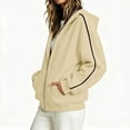 thumbnail image 5 of vdgthytj Sweatshirts for Women Full Zip Long Sleeve Drop Shoulder Side Striped Hooded Jackets Fall Winter Athleisure Outerwear with Pockets(Large,Beige), 5 of 7