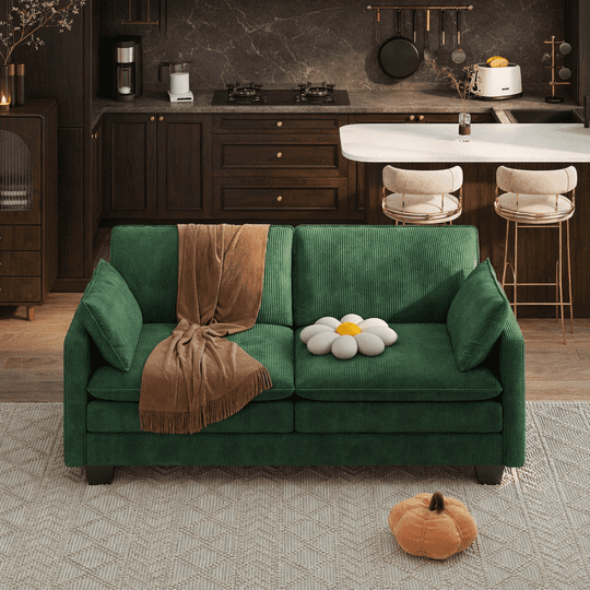 Aiho 75" L Loveseat Sofa, Comfy Corduroy Fluffy Couch with Deep Seat with Double Layer Cushions for Living Room, Apartment, Bedroom, Bedroom - Green