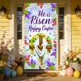 thumbnail image 7 of AZXY 35x71 Inch He is Risen Easter Door Cover, Cross with Floral Wreath Door Banner, Spring Religious Porch Wall Hanging Decor for Easter Party, 7 of 7