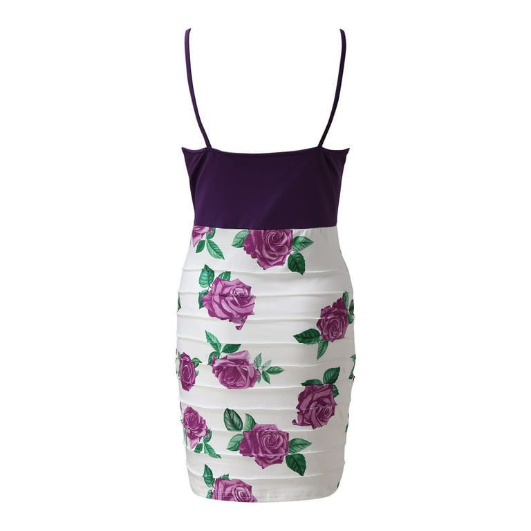 Womens Summer Seaxy Mini Dress V Neck Cami Top Floral Print Tied