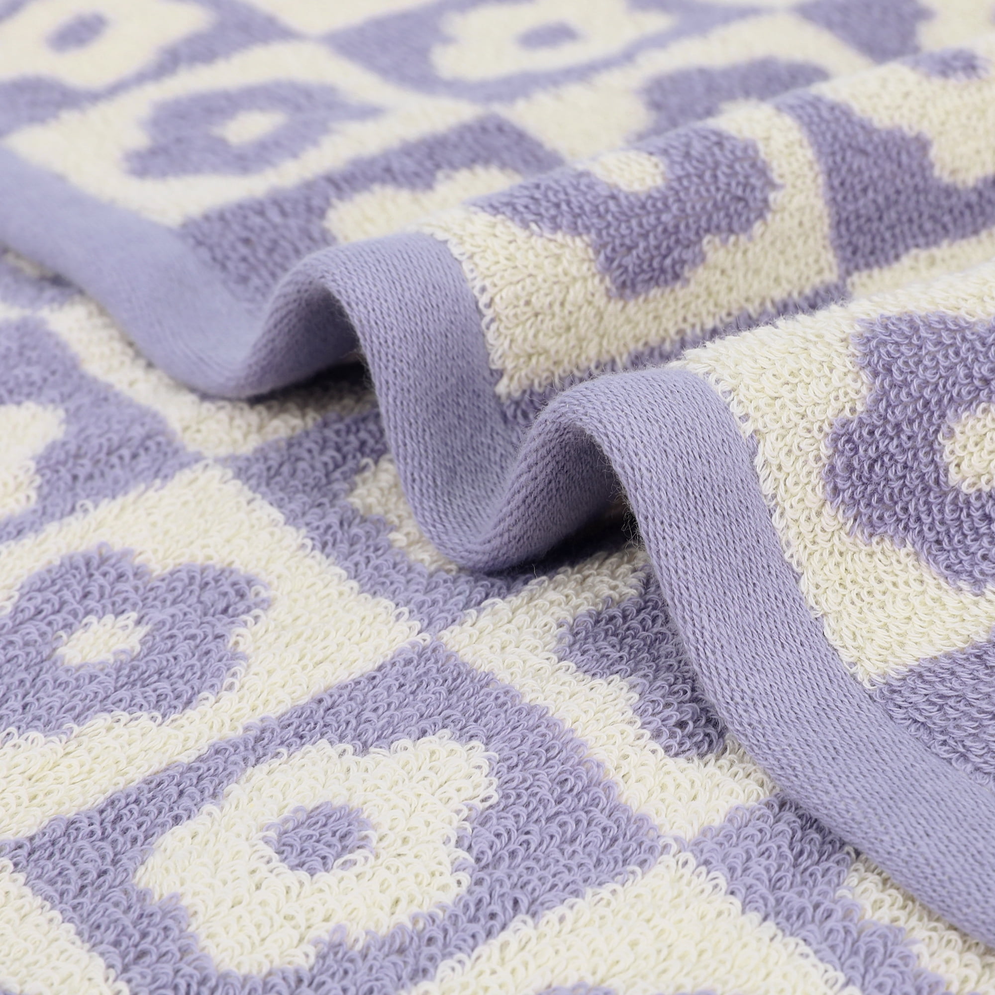 Unique Bargains Checkered Floral Hand Towels Soft Absorbent Bathroom Towel Purple 4-Piece