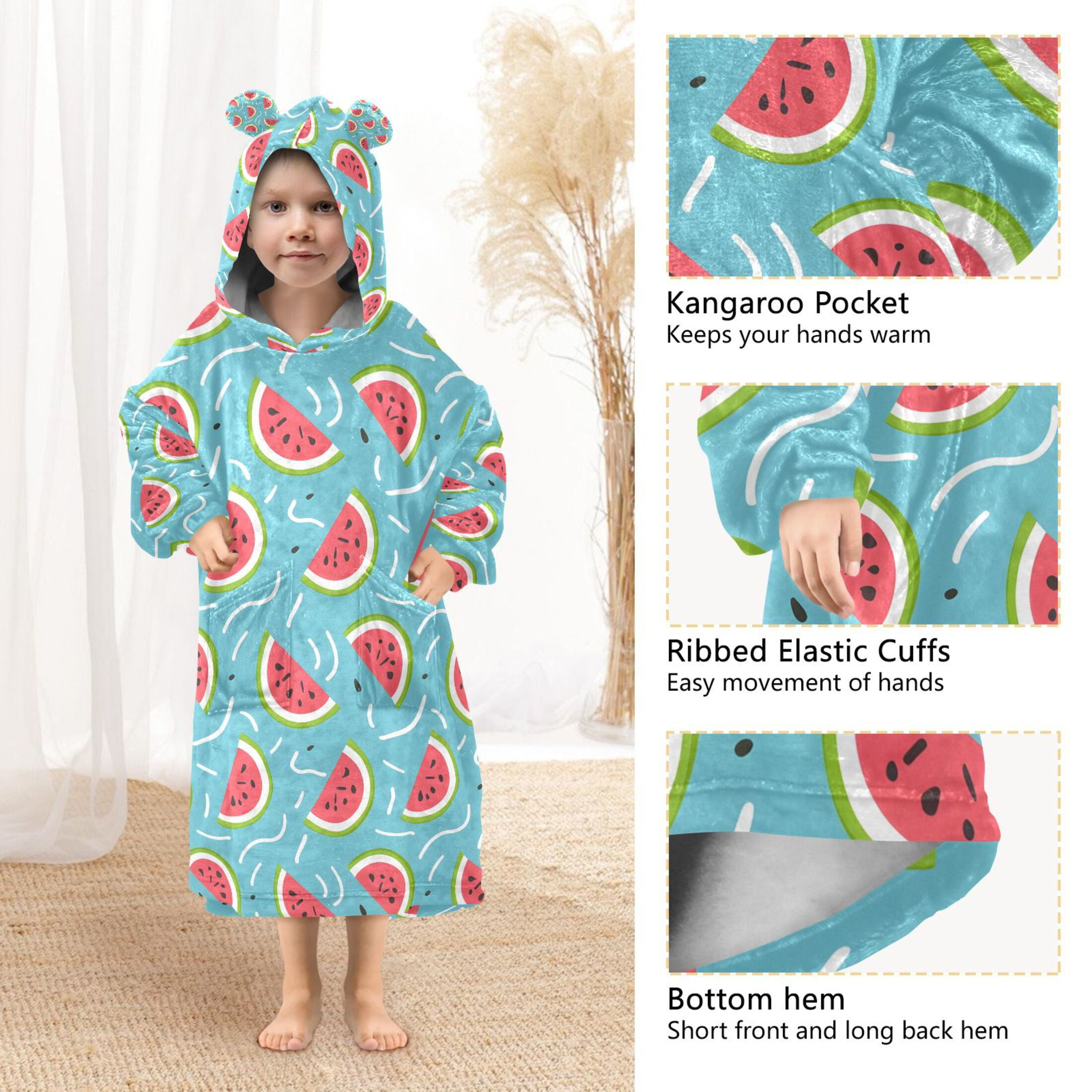 joogoo Blanket Hoodie for Watermelons Oversize Sweatshirt 3-14 YR L
