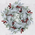 thumbnail image 4 of CoreLiving Artificial Christmas Flowers Picks & Sprays,19" Snowy Cedar Greenery Stems with Red Berries, Frosted Faux Outdoor Safe Branches for Xmas Tree, Wreath, Vase Floral Arrangement Holiday Decor, 4 of 8