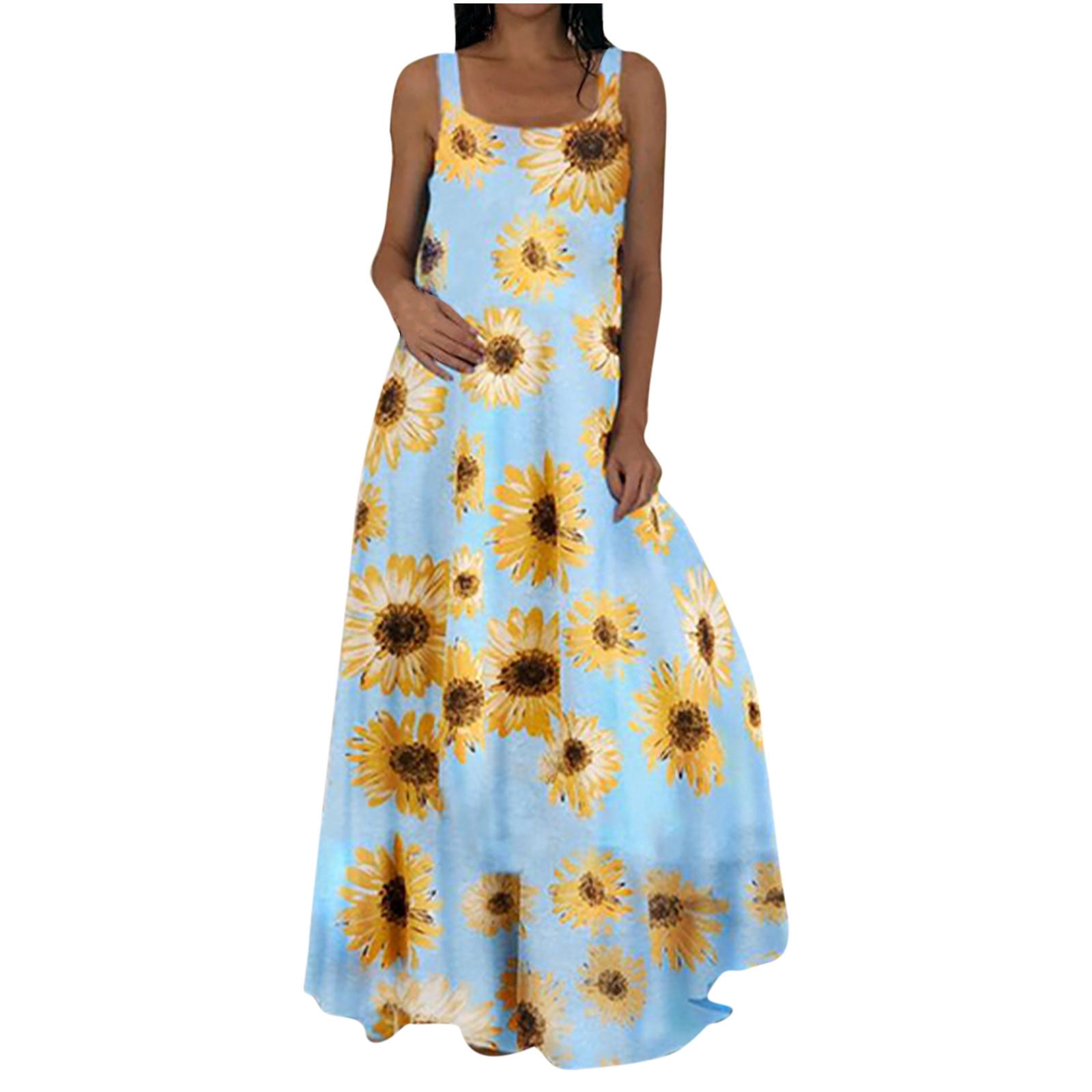 Drindf Women's Tie Dye Casual Long Dress Plus Size Maxi Dresses Tank Sleeveless Indian Dress for