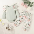 thumbnail image 2 of Vedolay Girl Casual Outfits Toddler Girls Outfits 2 Piece Kids Clothes Ruffle Floral Top and Pant Sets with Pockets,Green 9-12 Months, 2 of 3