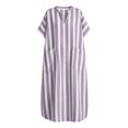 thumbnail image 4 of ZHOGXU Women's Dresses Summer Short Sleeve V Neck Striped Print Lightweight Comfortable Loose Fit Dress With Pockets For Casual Daily Wear,Purple,M, 4 of 4