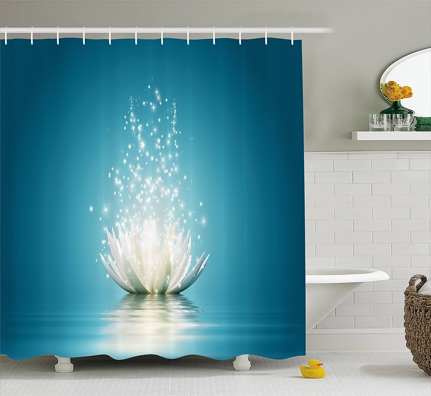 Lotus Shower Curtain by , Magic Lotus with Bright Reflections Zen Life