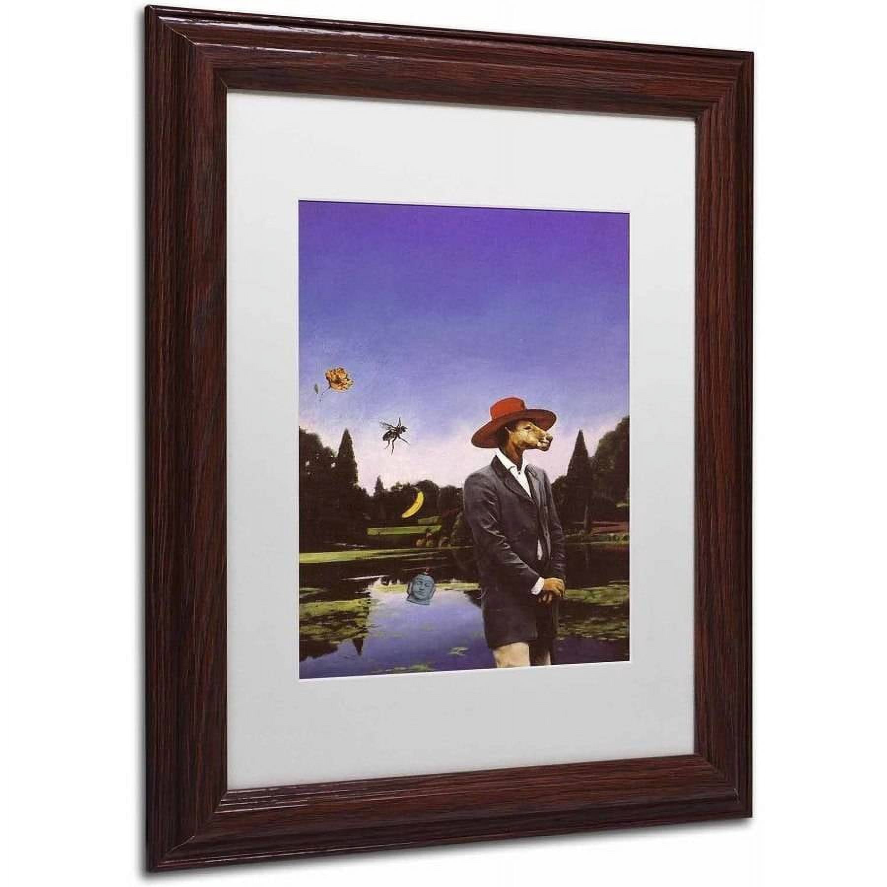 Trademark Fine Art 'Kangaroo Hat' Canvas Art by Nick Bantock, White Matte, Wood Frame