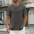 thumbnail image 2 of Men Henley Shirts Stretch Classic Summer Casual Button T-Shirt Dark Gray XXXL, 2 of 7