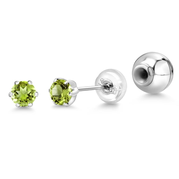 Gem Stone King Platinum Green Peridot Stud Earrings for Women Men (0.60 Cttw, Gemstone August Birthstone, Round 4MM)