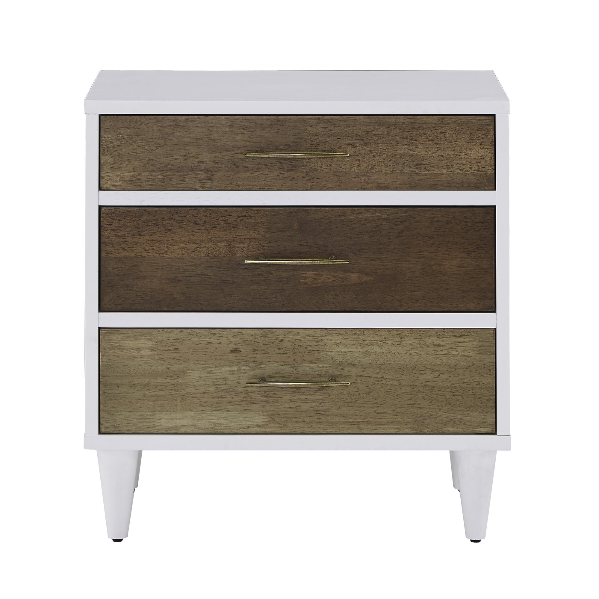 Weston Home Dorcas Mid-Century 3-Drawer Nightstand, White/Natural Finish