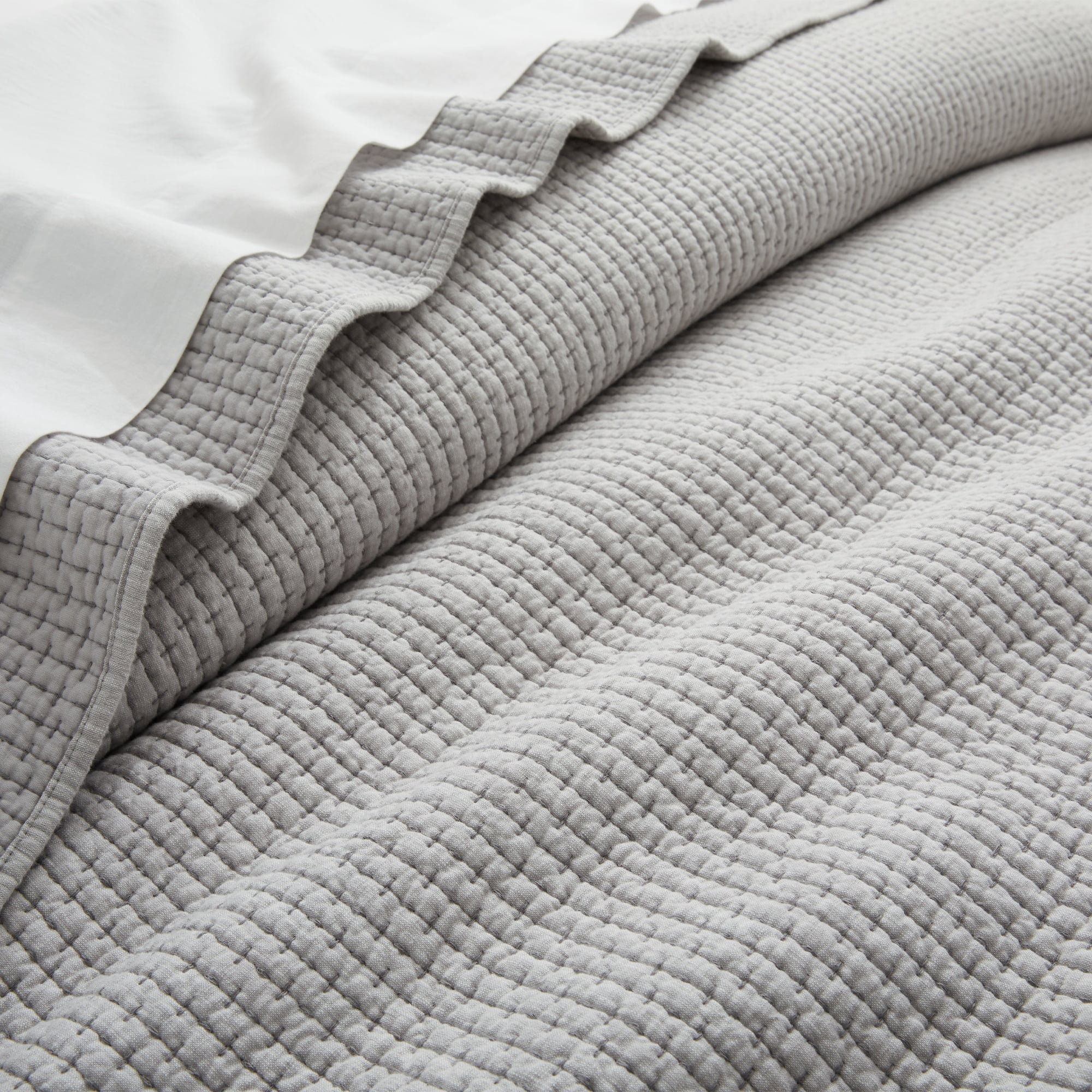 Levtex Home - Pick-Stitch Artisan Grey Quilt Set - Full/Queen Quilt (88x92in) and 2 Standard Shams - Textured - Reversible - Cotton