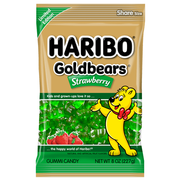 Haribo Goldbears Gummy Bears, Strawberry Goldbears Candy Gummies, 8oz, Share Bag