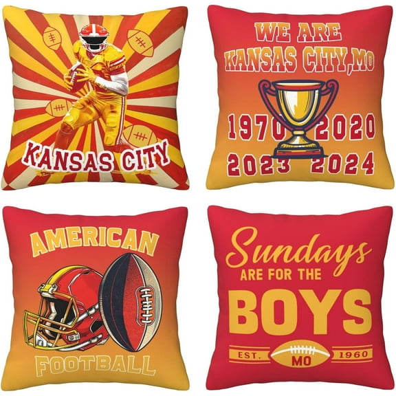 Football Throw Pillow Covers American Football Sport Team Decor Cushion Case Decoration Set of 4 Pillowcases Football Style Gifts for Football Lovers Fan for Sofa Bed Couch Car 20"X20"