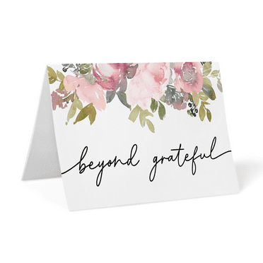 Trendy Fox Watercolor Floral Beyond Grateful Thank You Cards With Envelopes, Bulk 25 Pack, 4x6 in