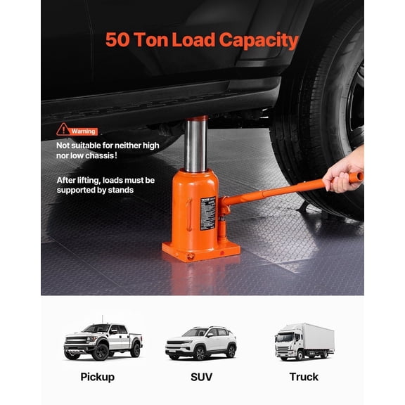 Heavy Duty 50 Ton Capacity Hydraulic Bottle Jack - Manual Pump Car Lift for Automotive Repair, Farm, Tractor and Industrial Use