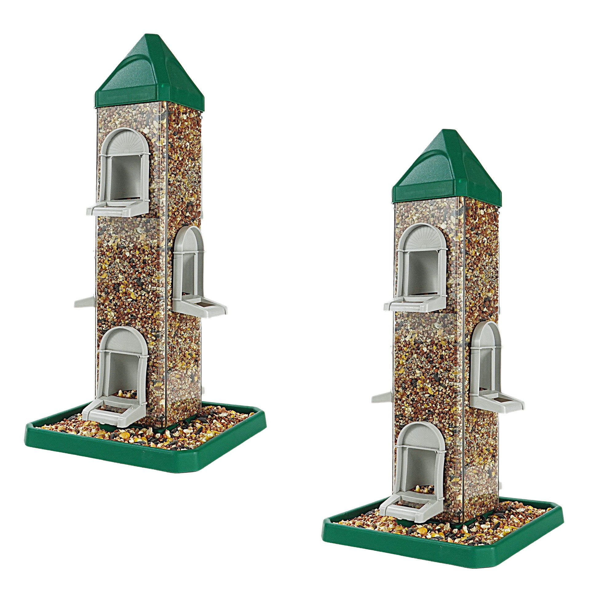 Green Square Tube Bird Feeders with 6 Feeding Ports for Outdoors Hanging, Premium Hard Plastic Weatherproof & Steel Hanger, Attracting for Wild Birds Hunter Green