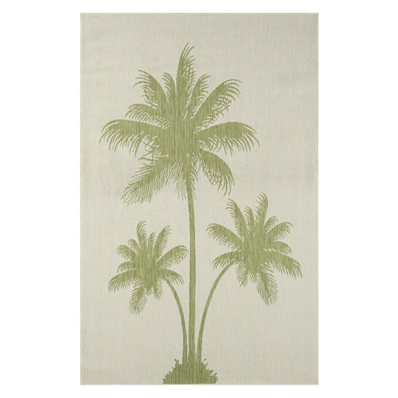 Laddha Home Designs 7.75' x 9.75' Green and Beige Palm Rectangular Outdoor Area Throw Rug