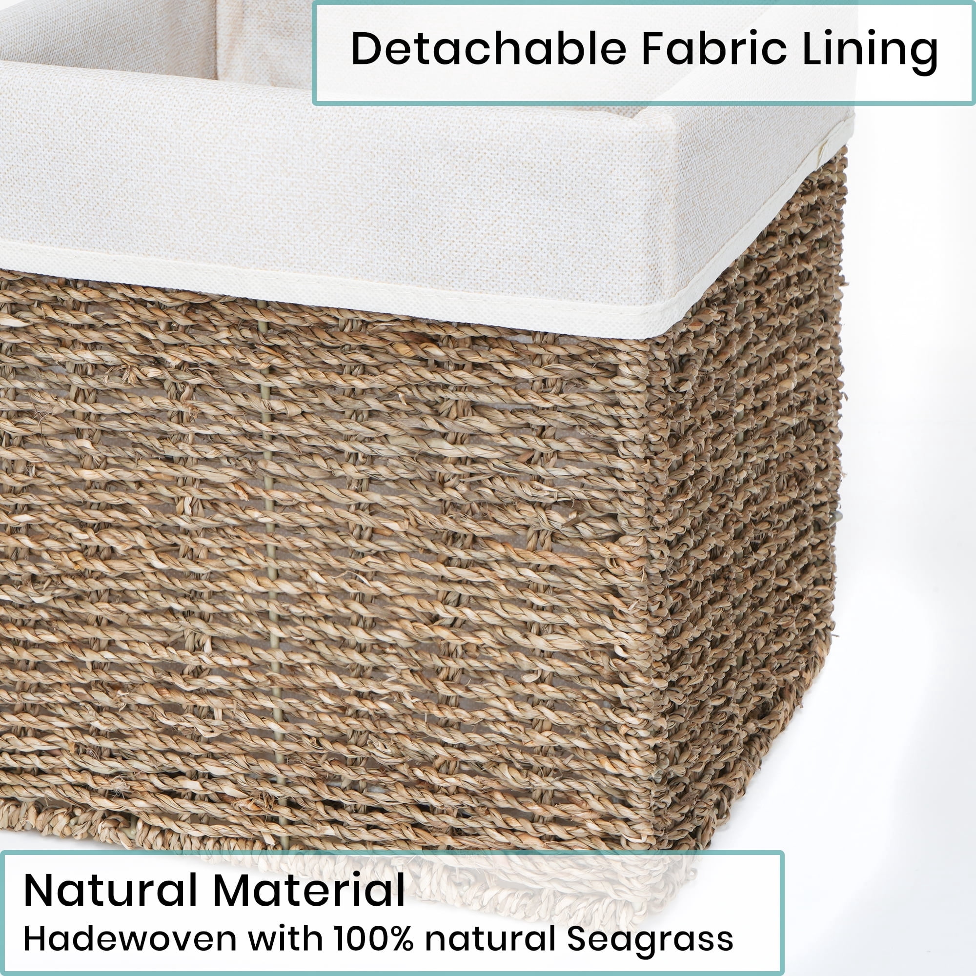 StorageWorks Natural Seagrass Storage Basket, Wicker Woven Storage Baskets with Liners, 2-Pack, Medium, 10.2"x10.2"x10.6