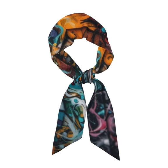 Wukai Colorful Graffiti Abstract Eye Print Hair Scarf for Women Fashion Silky Satin Headscarf Wrap Breathable Lightweight Neck Scarves For Handbag Accessories