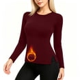 thumbnail image 2 of Nugftut Womens Thermal Tops Fleece Crew Neck Thermal Shirts Long Sleeve Hem Slit Warm Cold Weather Winter Thermal Tops, 2 of 9
