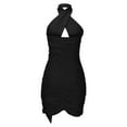 thumbnail image 3 of Lilgiuy Fashion Women Summer Comfortable Halter Neck Casual Bandage Solid Color Backless Mini Dress Travelling Mini Sun Dresses, 3 of 4