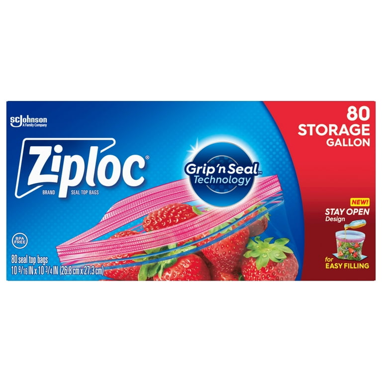 Ziploc Brand Storage Bags with New Stay Open Design, Gallon, 80