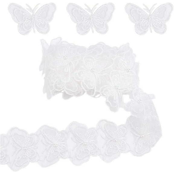 2.5 Yards Butterfly Embroidery Organza Lace Ribbon for Garment Accessories White 2-5/8 inch(68mm)