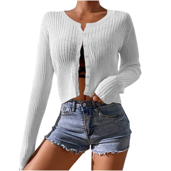 Women Cropped Cardigan Bolero Shrug Long Sleeve Button Down Knit Sweater Ribbed Y2K Fitted Cover Up for Dresses