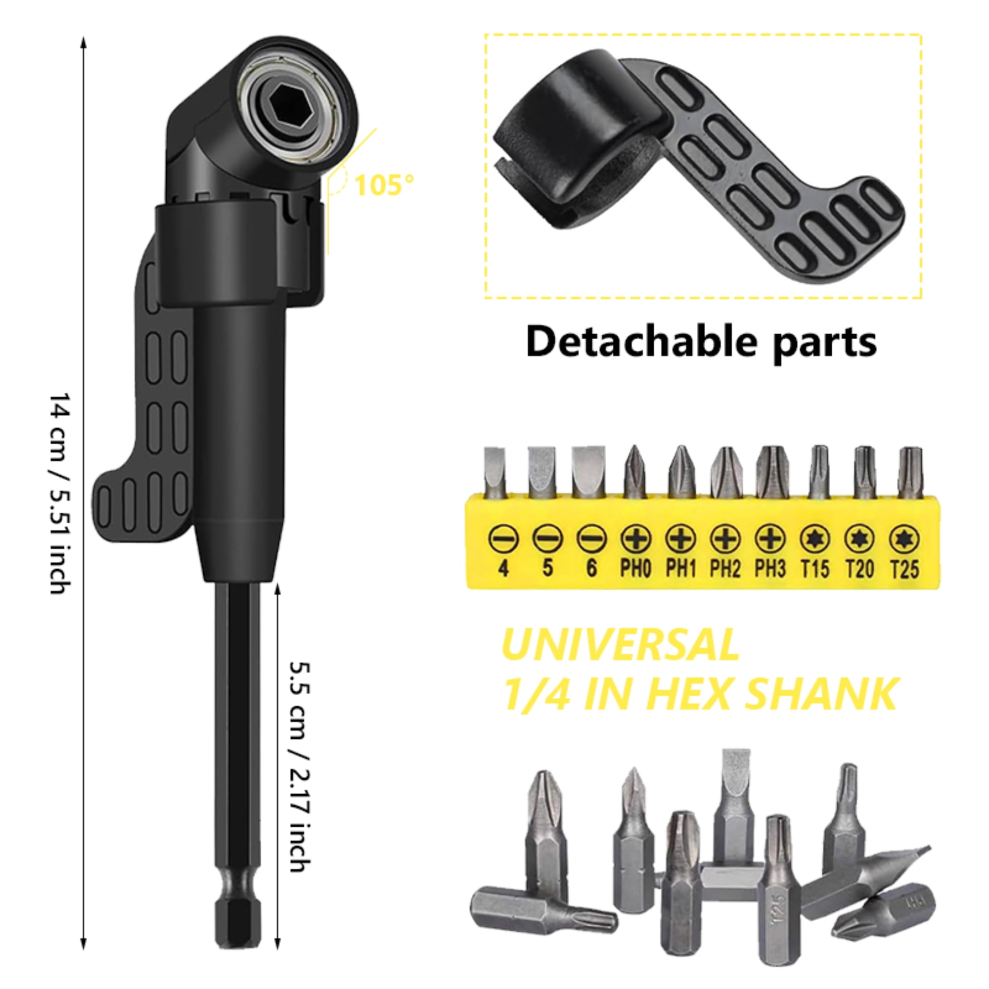 Flexible Drill Bit Extension Set, Includes 105° Right Angle Drill, Bendable Drill Extension, 3pcs Universal Socket Adapter Set, 6pcs Drill Bit Holder, Screwdriver Bit Kit