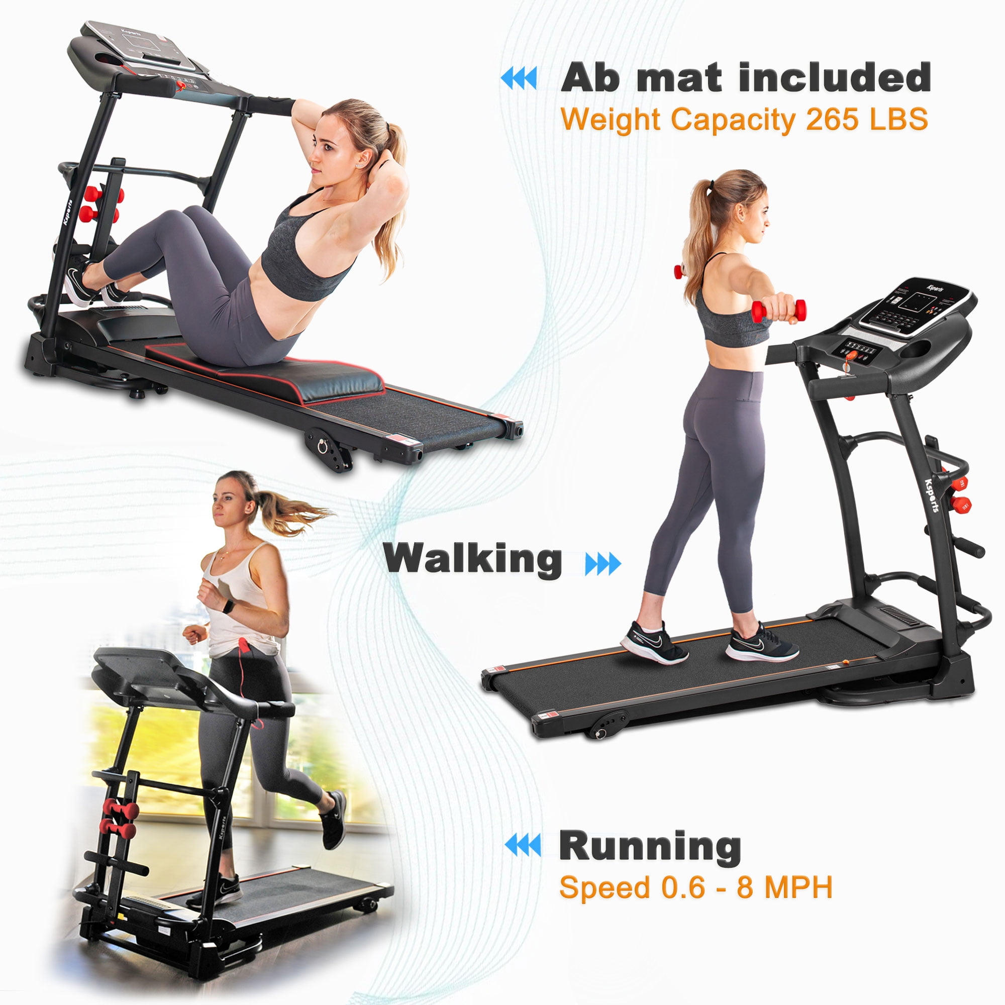 Ksports Portable Foldable Home Treadmill w/Bluetooth & Fitness Tracking App