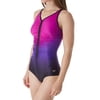 Women's Speedo 7723176 Plunge Zip Front Ombre One Piece Swimsuit (Very Fuchsia 12)