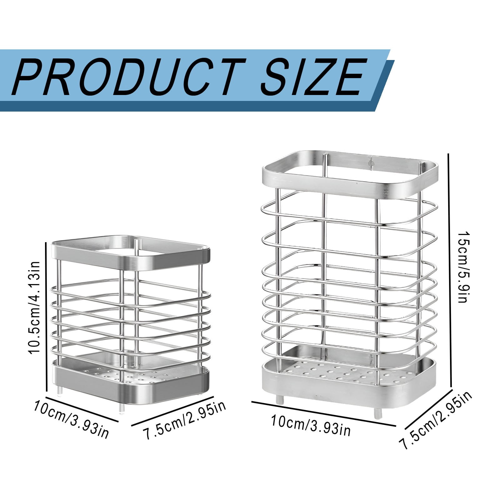 BNNG Utensil Holder, Stainless Steel Utensil Drying Rack for Kitchen Counter, Silverware Cutlery Flatware Holder with Drain Tray for Forks, Knives, Spoons, Chopsticks Organizer (Silver,S/L)