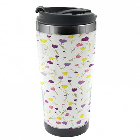 

Tulip Travel Mug Tulips Spring Romantic Steel Thermal Cup 16 oz by Ambesonne