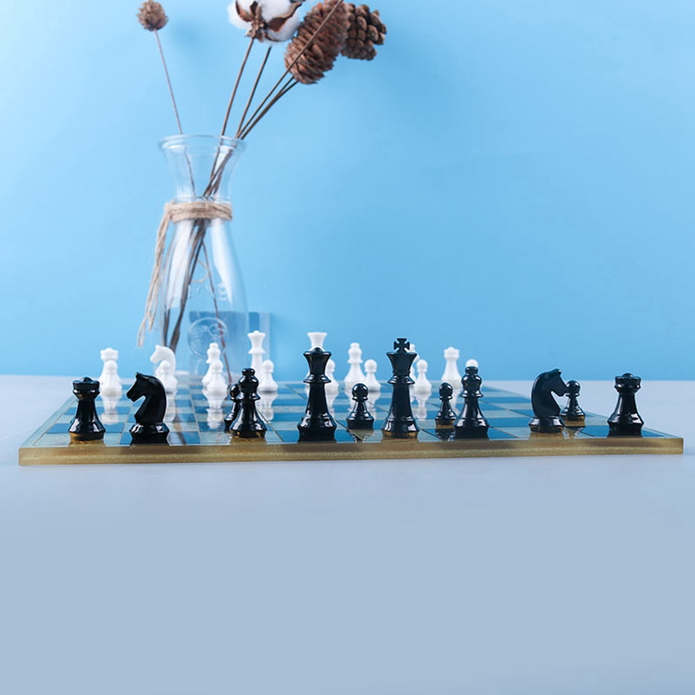 2sets Chess Board & Pieces Silicone Molds Resin Casting Molds For UV Resin Epoxy Resin Craft Making Classic Games for and Adults White 274x274x9mm Inner Diameter: 265x265mm