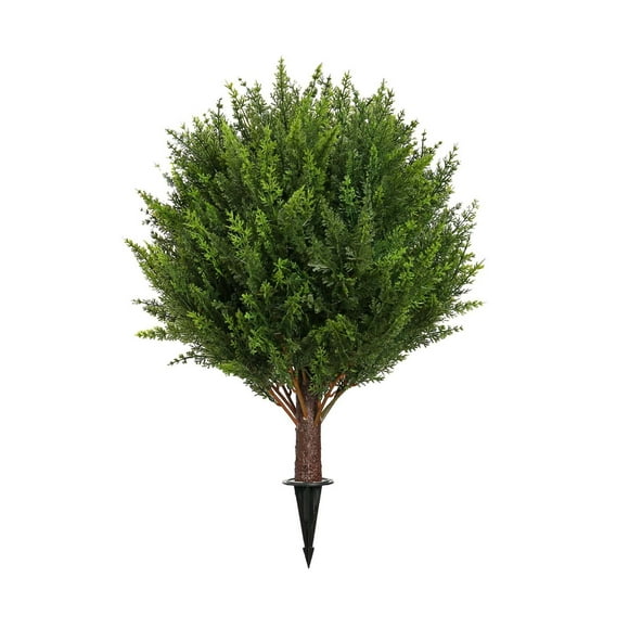 Artificial Potted Tree 21 Inch Realistic Faux Cypress Indoor Outdoor Decoration Ground Insertable Plant for Garden Hotel Lobby Decor