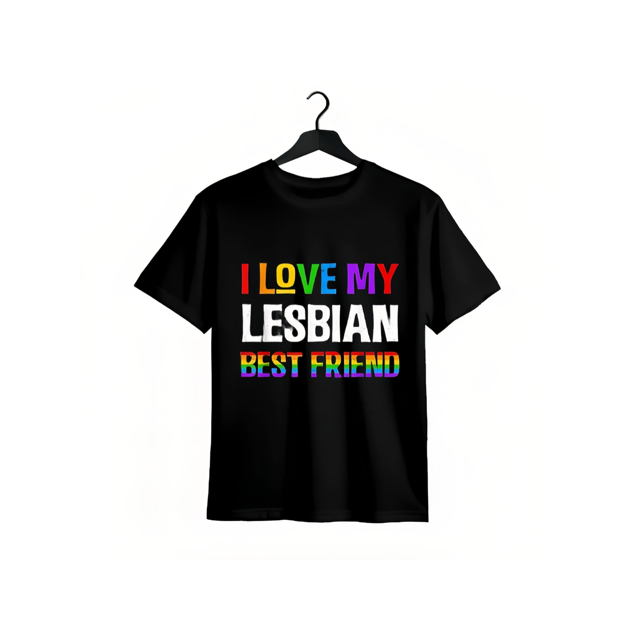 Men's 100% Cotton T-Shirt Funny Friend Shirts, Gift For Gay Best Friend, i Love My Lesbian Best Friend Rainbow LGBQT Gay Pride Month T-Shirt Top Casual Classic Cotton