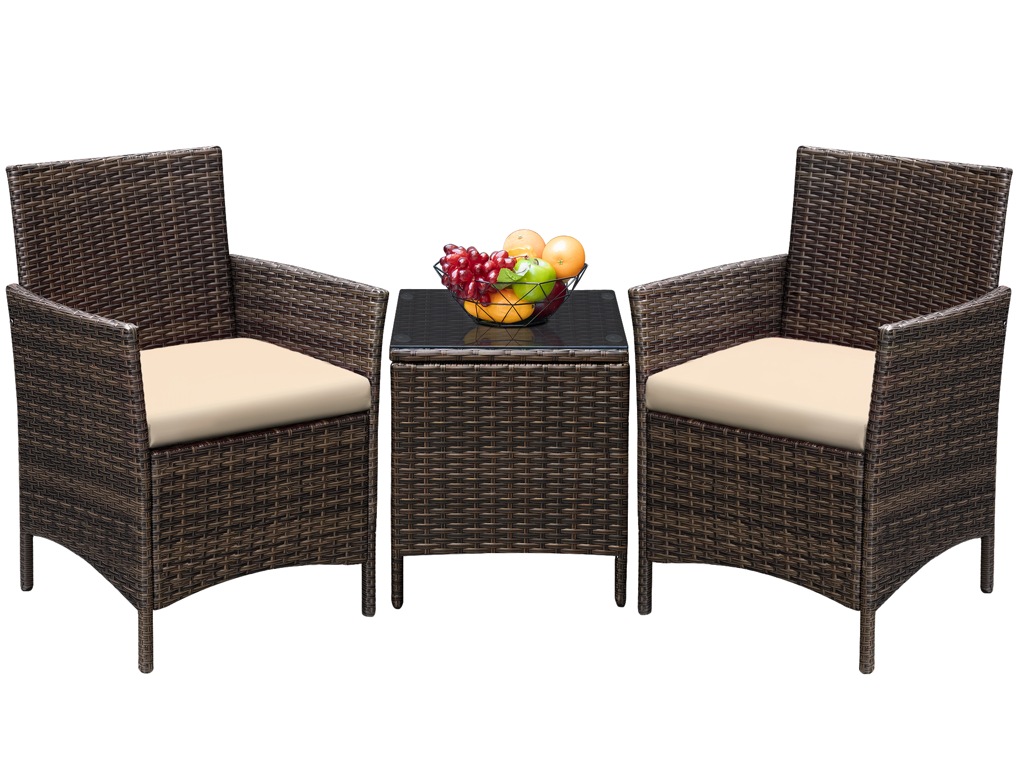 Devoko 3-Piece Patio Conversation Set, Brown/Beige photo 6