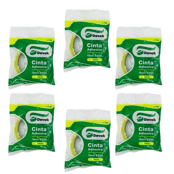 Cinta Adhesiva Devek 18X65 Paquete con 6 Piezas